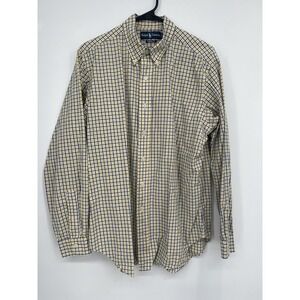 Ralph Lauren Large Shirt Men Yellow Navy Check Excellent Classic Fit Button Down